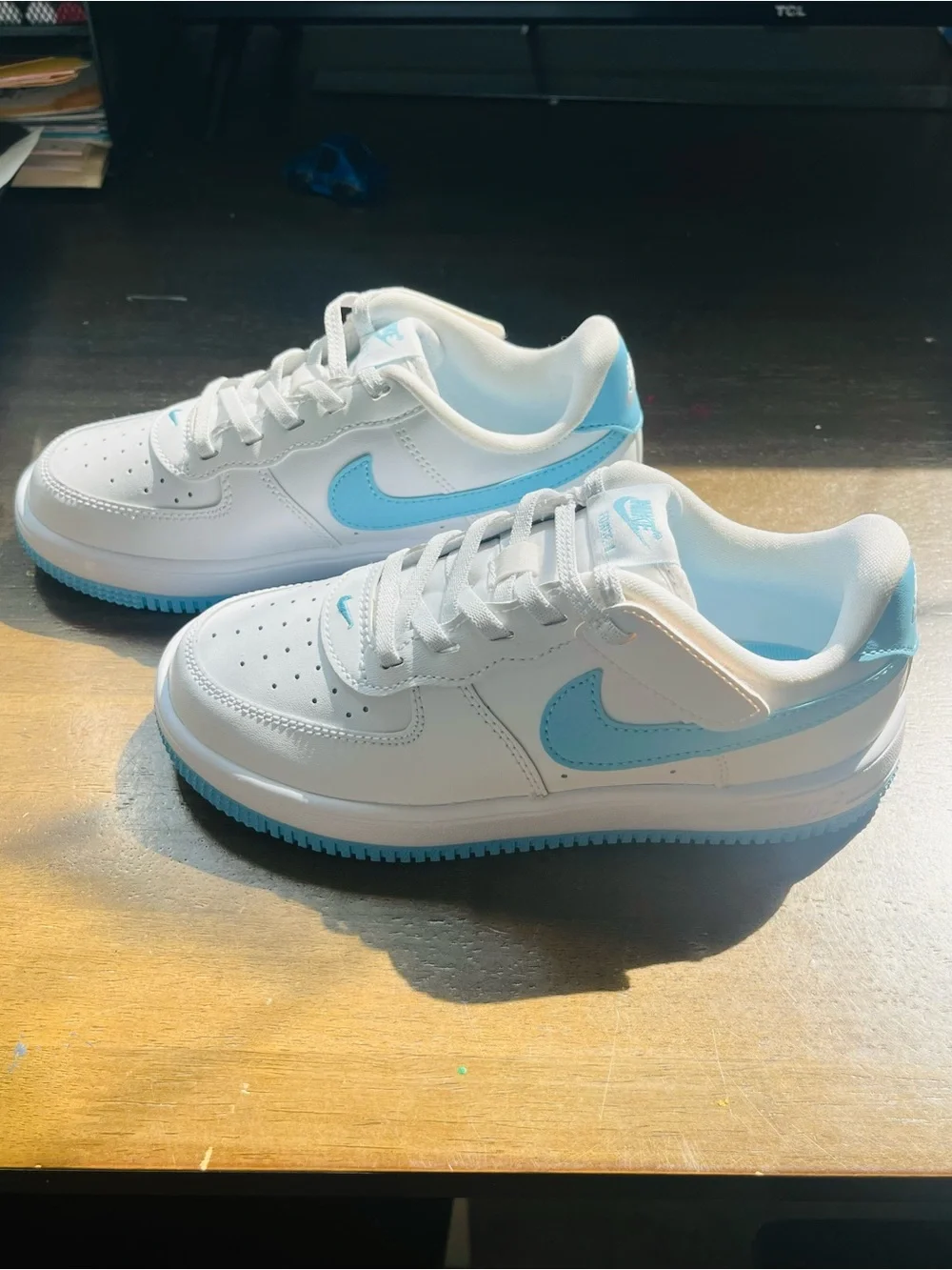 Nike Kids White and Light Blue Sneakers